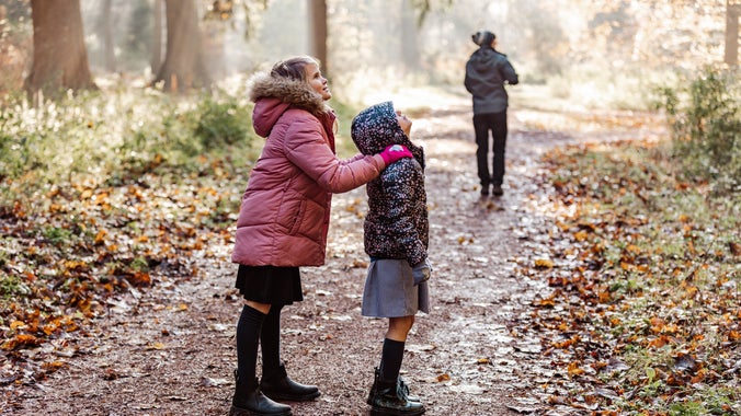 Family in Comer Woods on the Dudmaston Estate in Shropshire